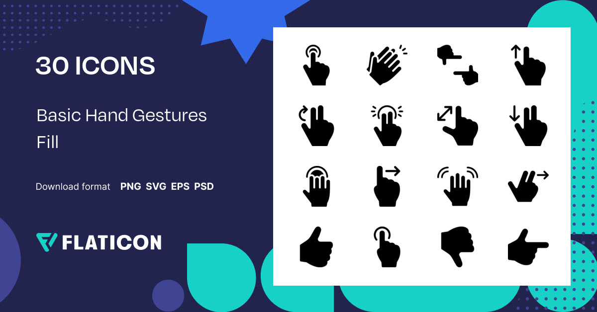 Basic Hand Gestures Fill Icon Pack | Filled | 30 .SVG Icons