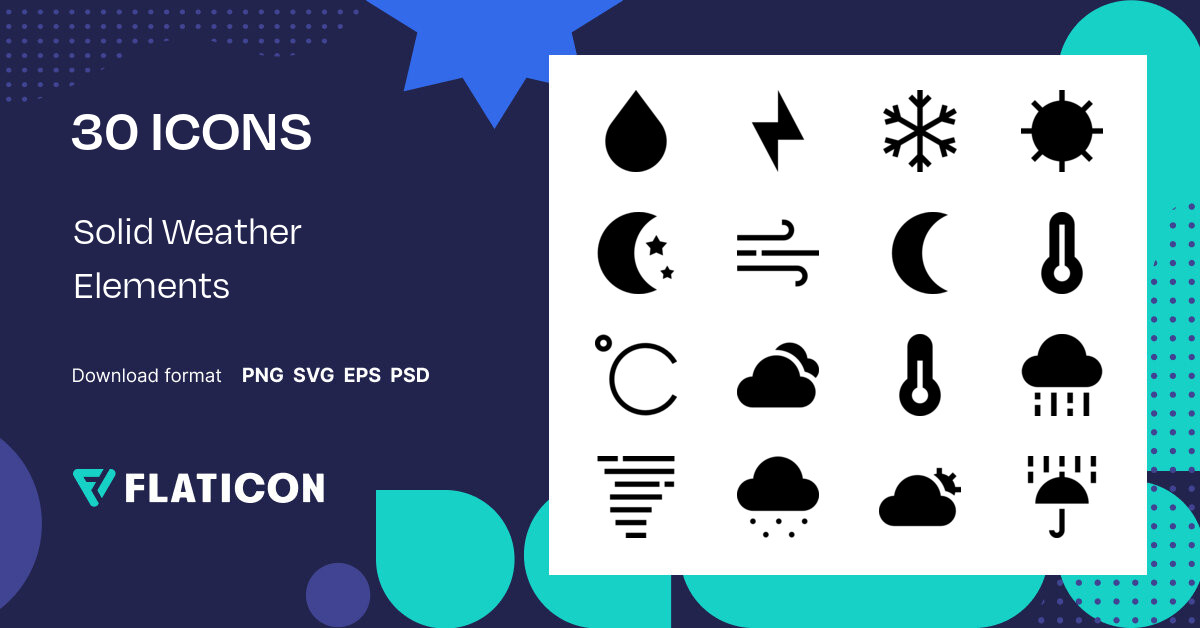 Solid Weather Elements Icon Pack | Filled | 30 .SVG Icons