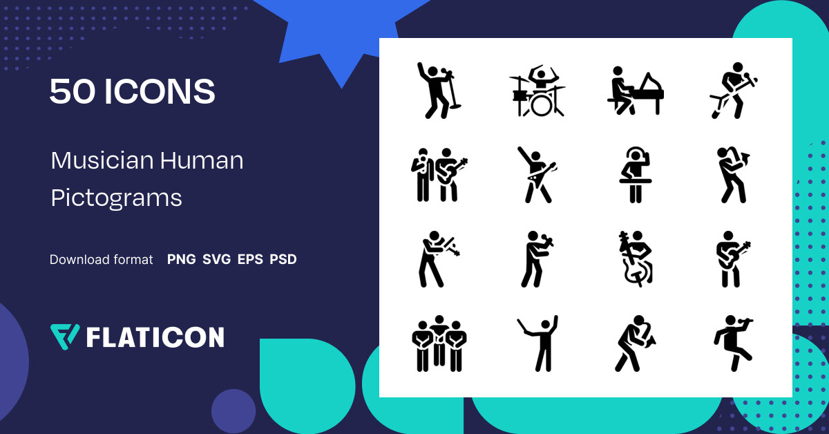 Musician Human Pictograms Icon Pack | Fill | 50 .SVG Icons