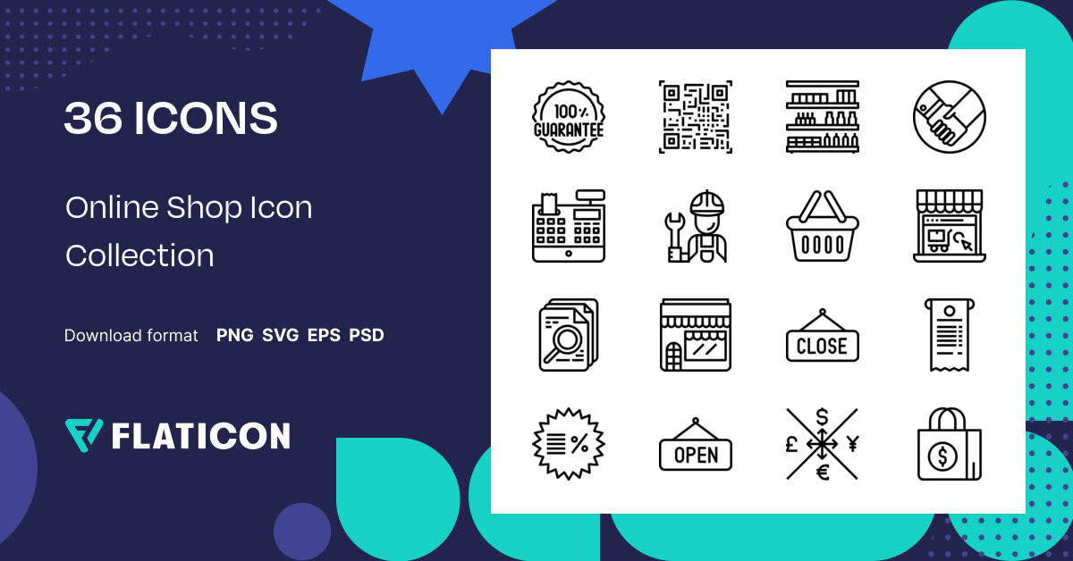 Online Shop Icon Collection Icon Pack | Lineal | 36 .SVG Icons