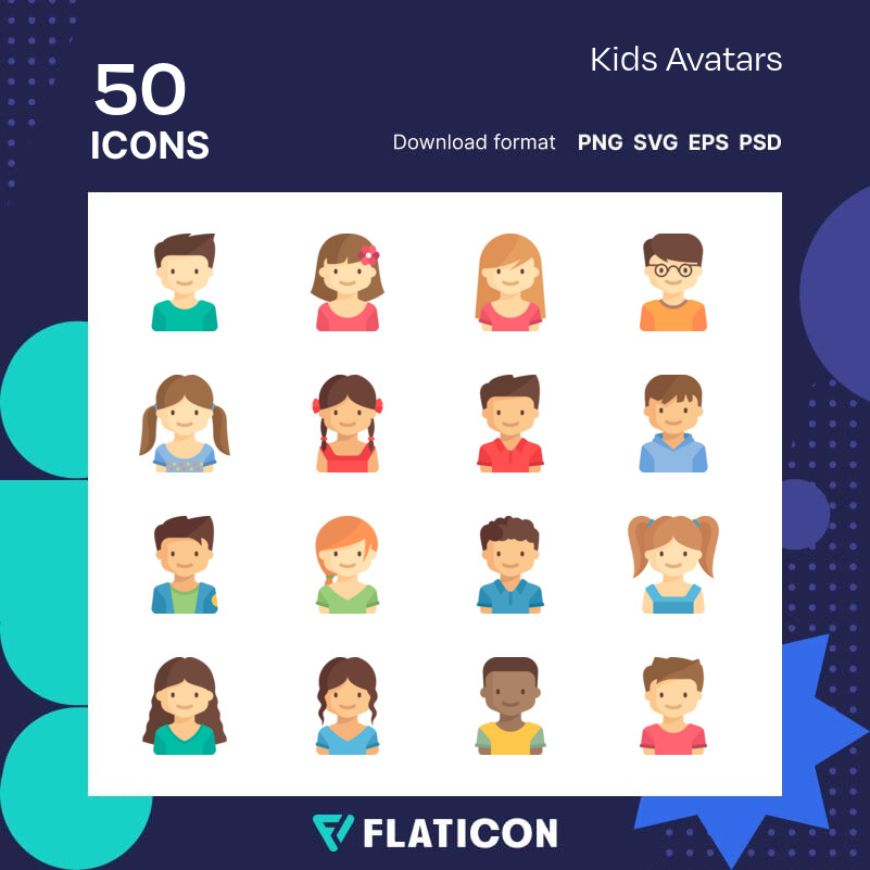 Kids Avatars Icon Pack, Flat