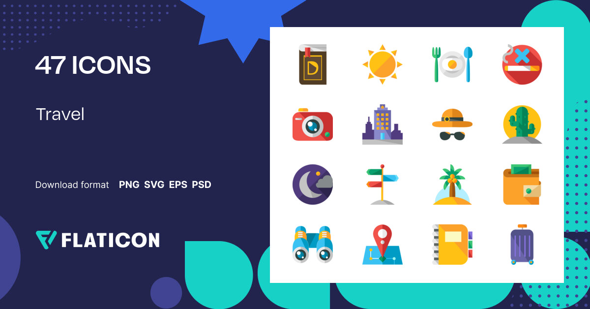 Travel Icon Pack | Flat | 47 .SVG Icons