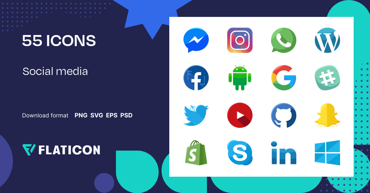 Social media Icon Pack | Flat | 55 .SVG Icons