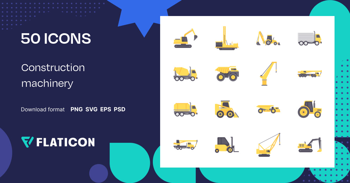 Construction machinery Icon Pack | Flat | 50 .SVG Icons