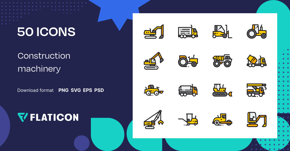 Construction machinery Icon Pack | Lineal color | 50 .SVG Icons