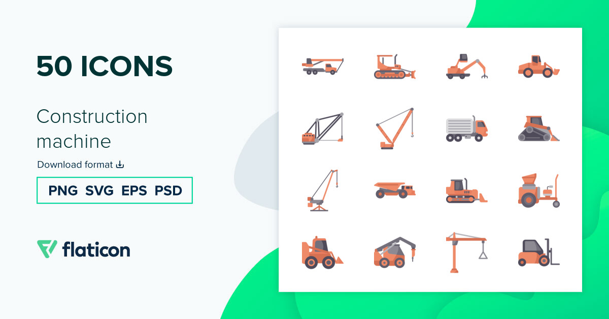 Construction machine Icon Pack | Flat | 50 .SVG Icons