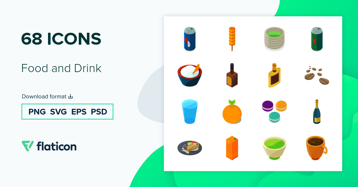 Food and Drink Icon Pack | Isometric | 68 .SVG Icons