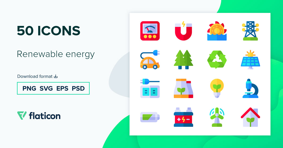 Renewable energy Icon Pack | Flat | 50 .SVG Icons