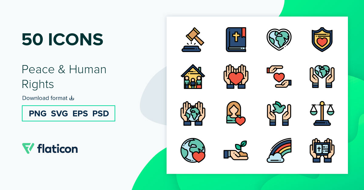 Peace & Human Rights Icon Pack | Lineal color | 50 .SVG Icons