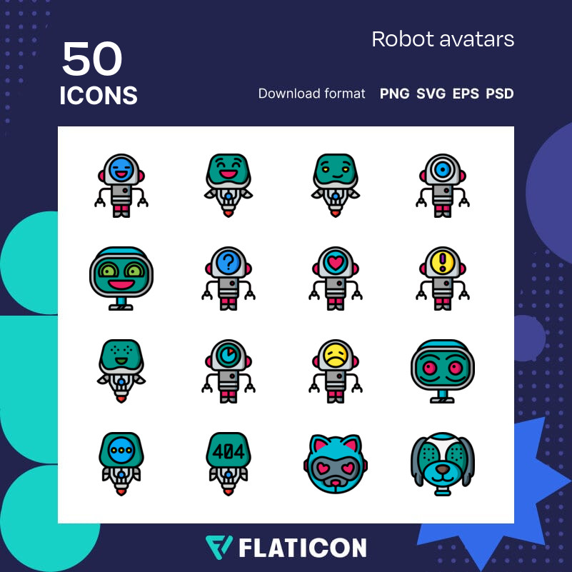 50 Robot Avatar Icons, Icons