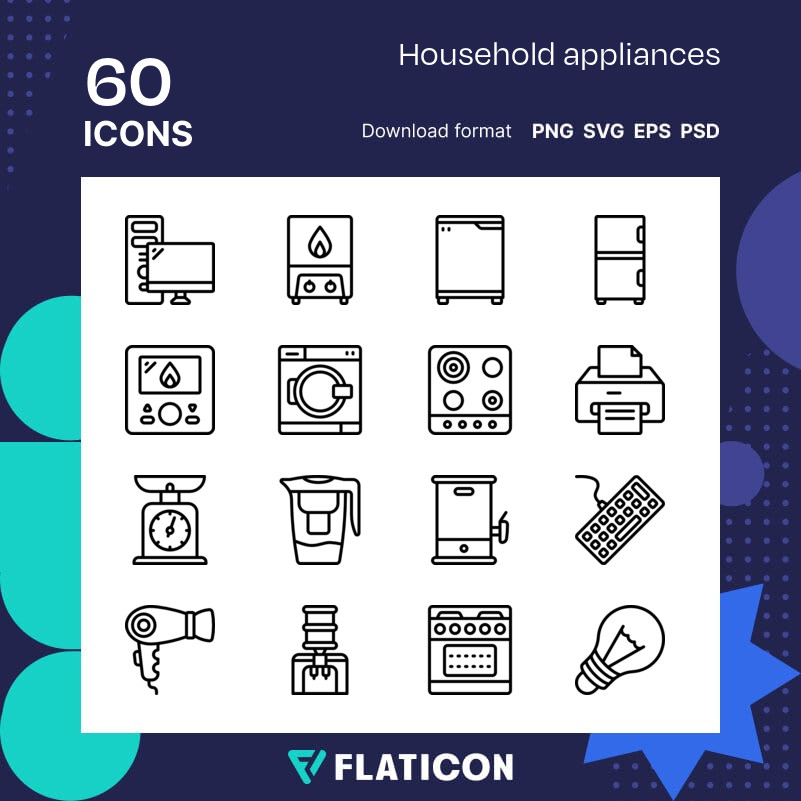Free Vector  Household appliances icons set
