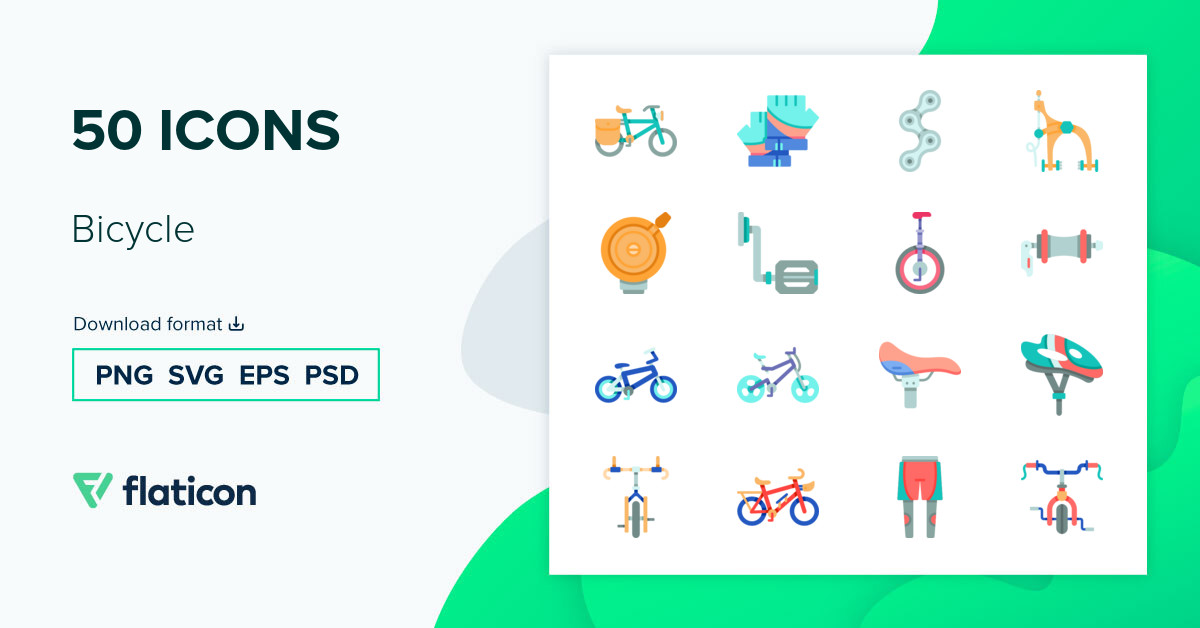 Bicycle Icon Pack | Flat | 50 .SVG Icons