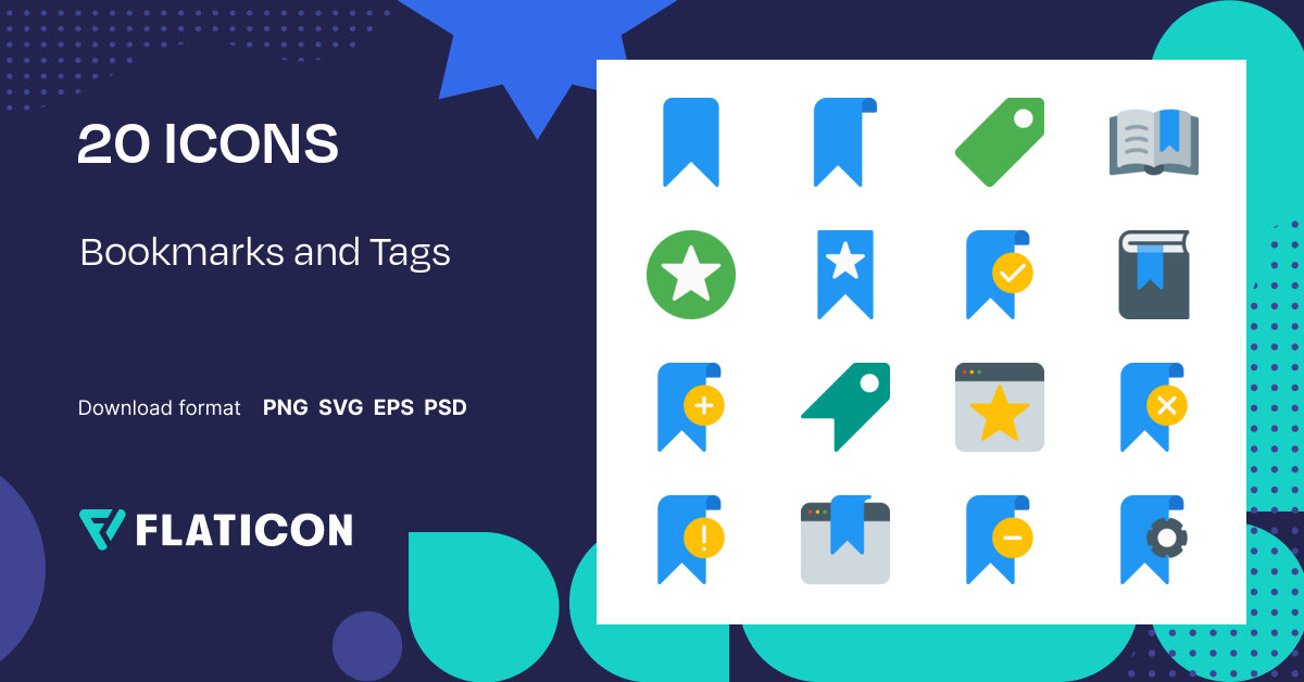 Bookmarks and Tags Icon Pack Flat 20 .SVG Icons