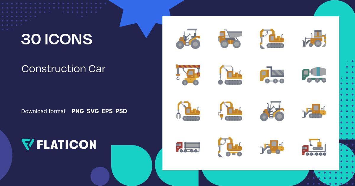 Construction Car Icon Pack | Flat | 30 .SVG Icons