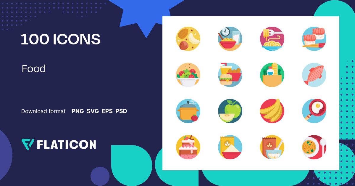 Food Icon Pack | Flat | 100 .SVG Icons