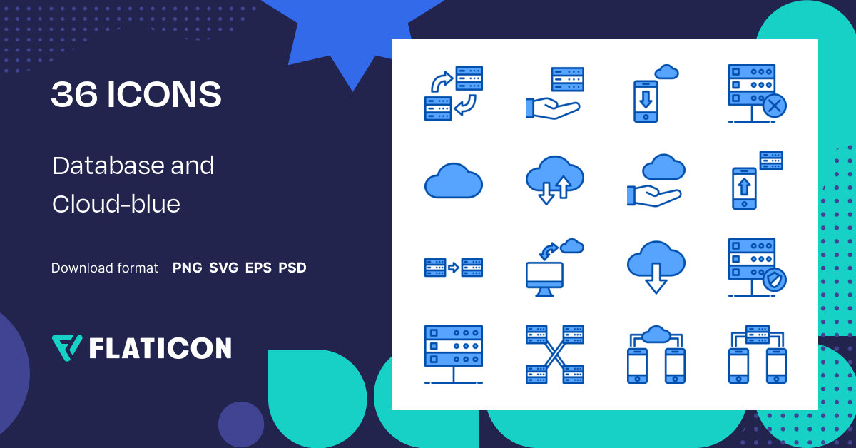 Database and Cloud-blue Icon Pack | Blue | 36 .SVG Icons