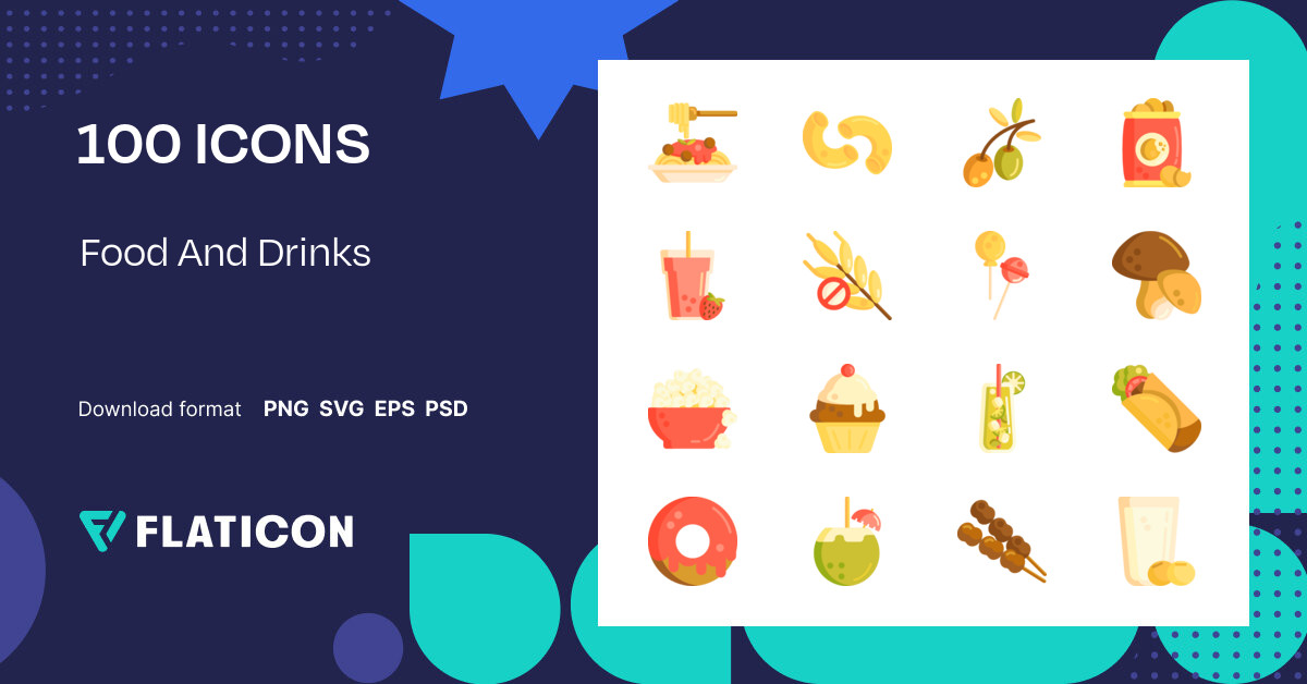 Food And Drinks Icon Pack | Lineal Color | 100 .SVG Icons