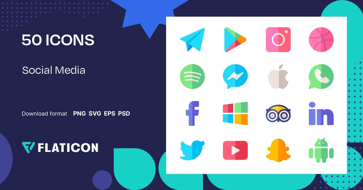 Social Media Icon Pack | Flat | 50 .SVG Icons