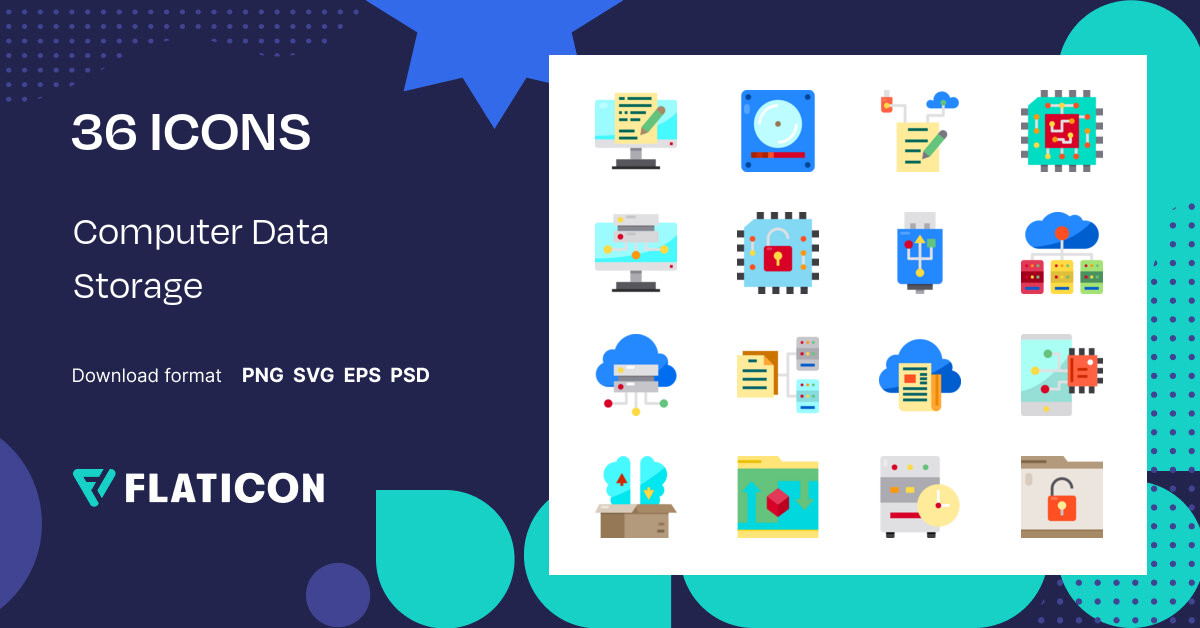 Computer Data Storage Icon Pack | Flat | 36 .SVG Icons