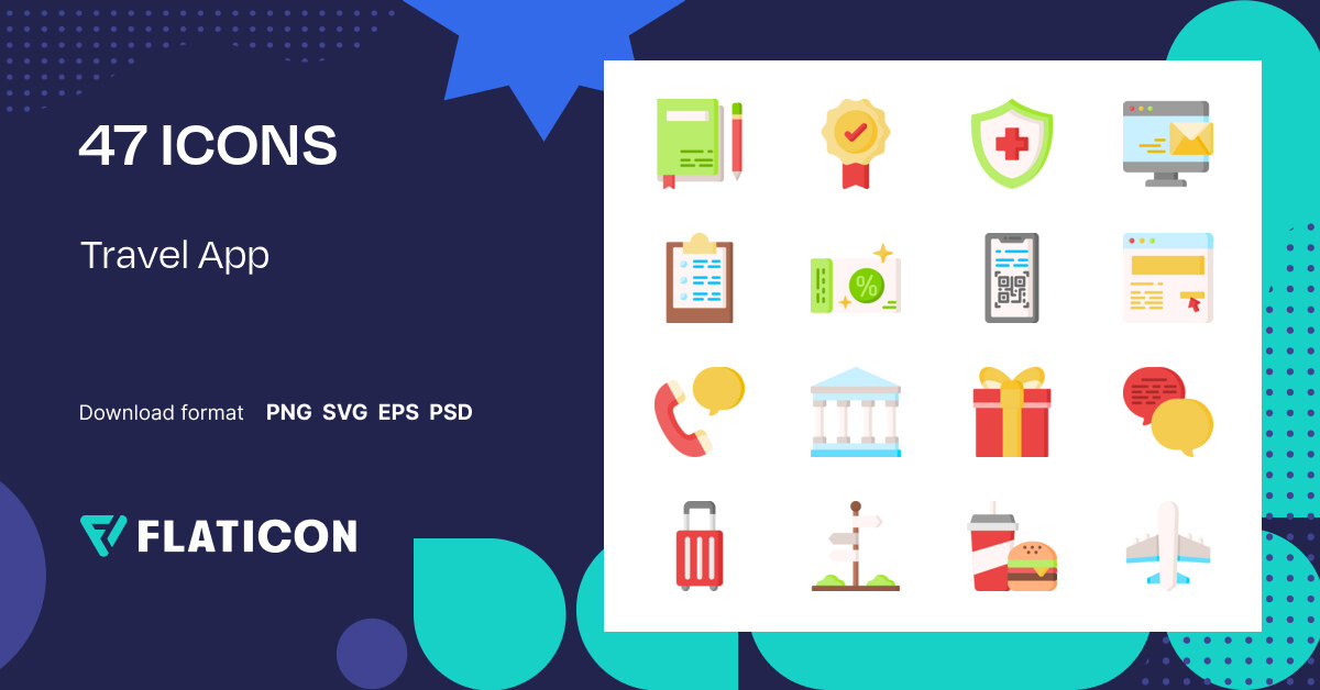 Travel App Icon Pack | Flat | 47 .SVG Icons