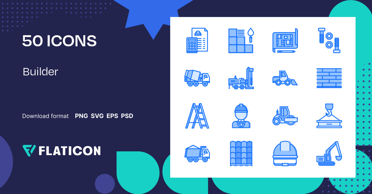 Builder Icon Pack | Blue | 50 .SVG Icons