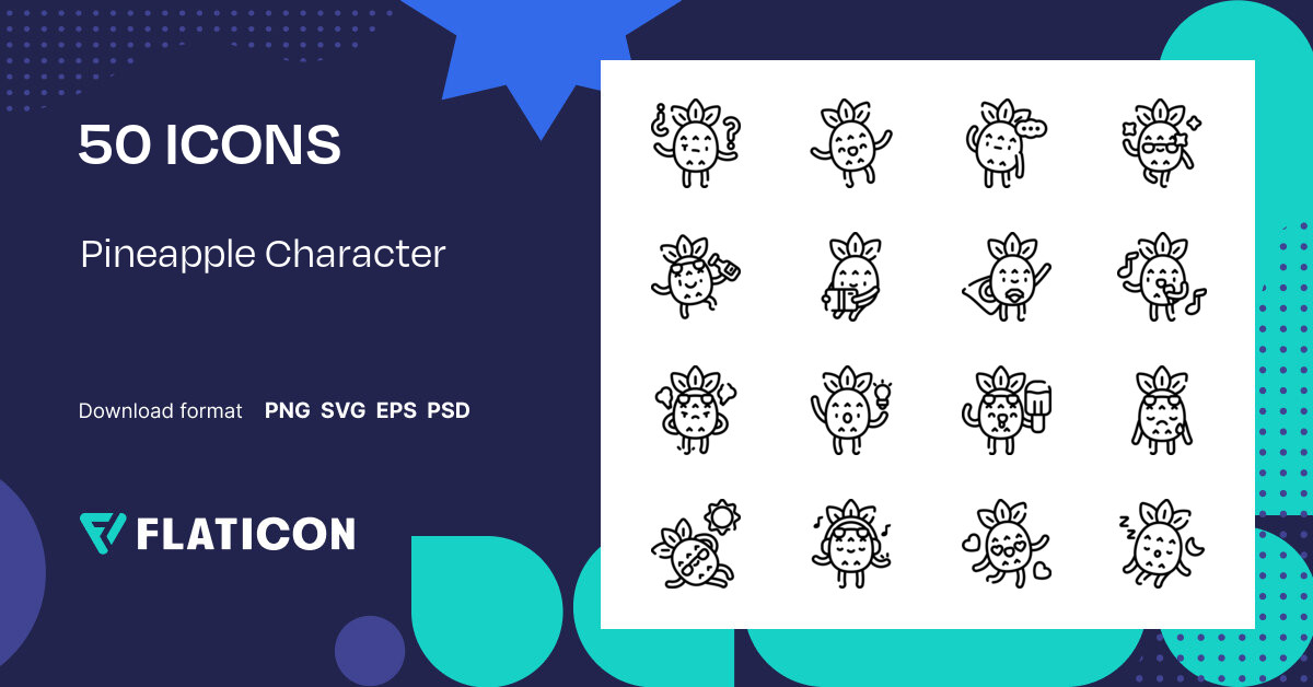 Pineapple Character Icon Pack | Lineal | 50 .SVG Icons