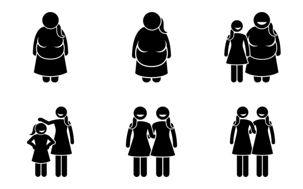 woman and girls of different body sizes and heights woman and girls of different body sizes and heights