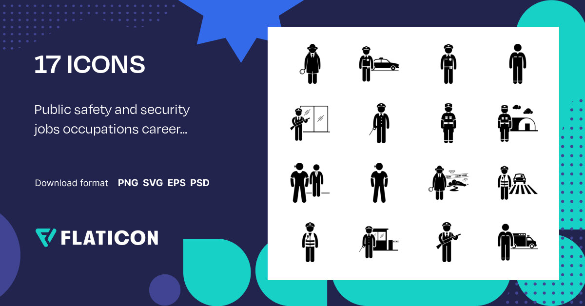 Public safety and security jobs occupations careers Icon Pack 17 .SVG Icons