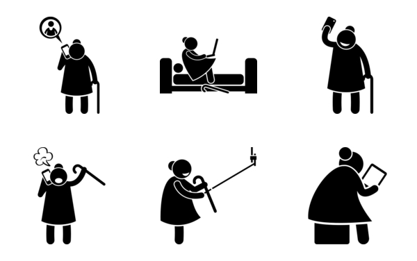 high tech elderly old woman