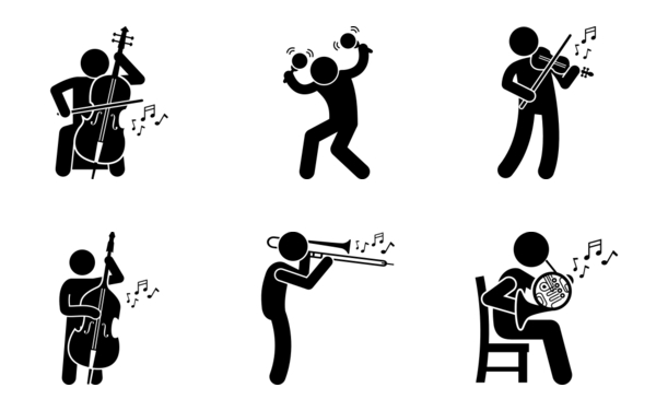 Orchestra musicians with musical instruments