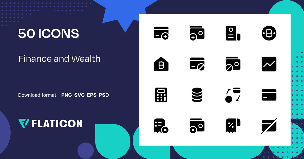 Finance and Wealth Icon Pack | Black fill | 50 .SVG Icons