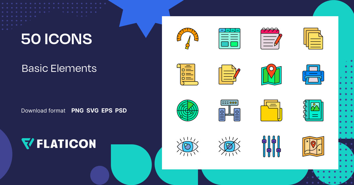 Basic Elements Icon Pack | Color lineal-color | 50 .SVG Icons