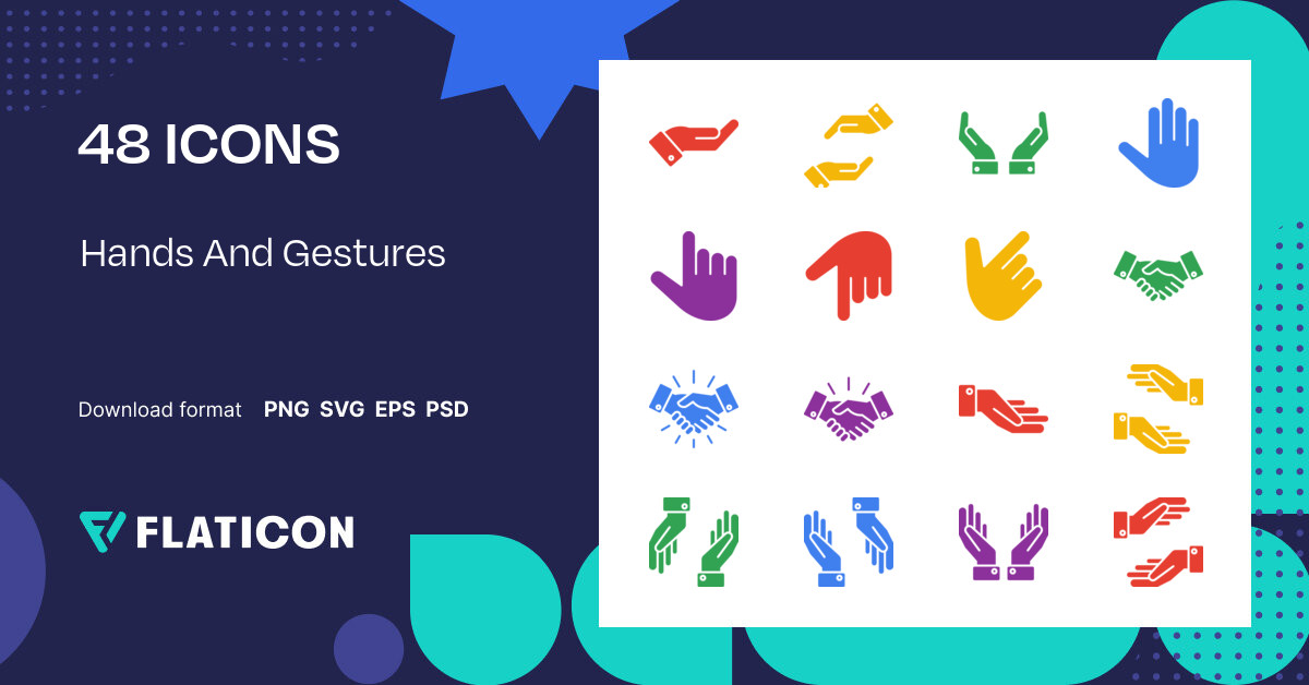 Hands And Gestures Icon Pack | Color fill | 48 .SVG Icons