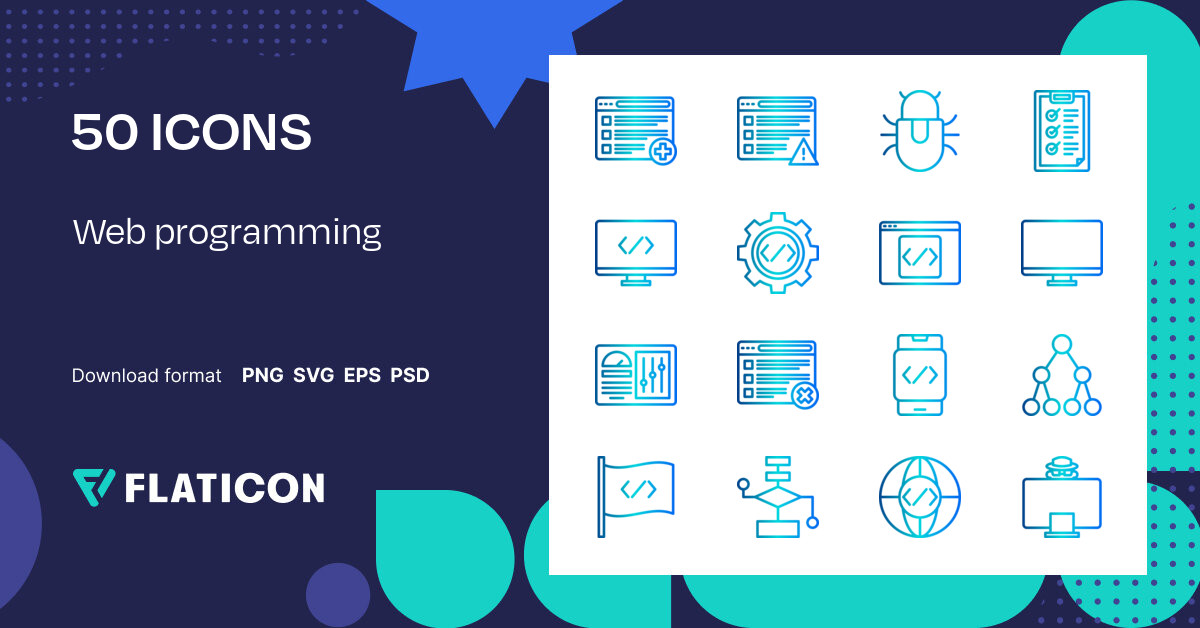 Web programming Icon Pack | Lineal Gradient | 50 .SVG Icons