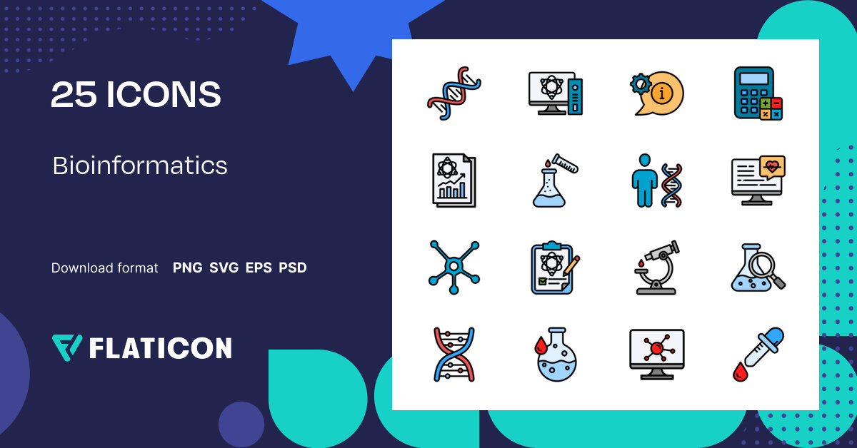 Bioinformatics Icon Pack | Color lineal-color | 25 .SVG Icons