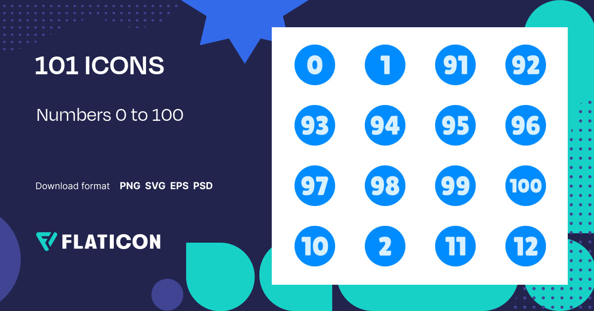 Numbers 0 to 100 Icon Pack | Color fill | +100 .SVG Icons