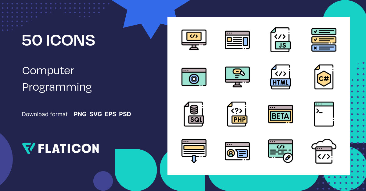Computer Programming Icon Pack | Lineal color | 50 .SVG Icons
