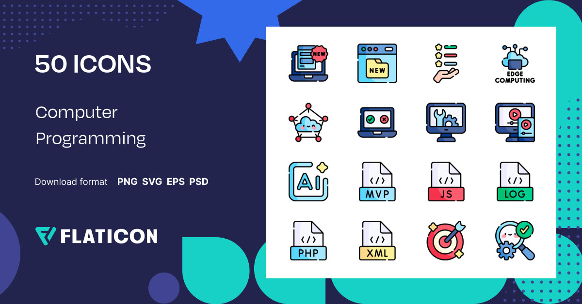 Computer Programming Icon Pack | Lineal color | 50 .SVG Icons