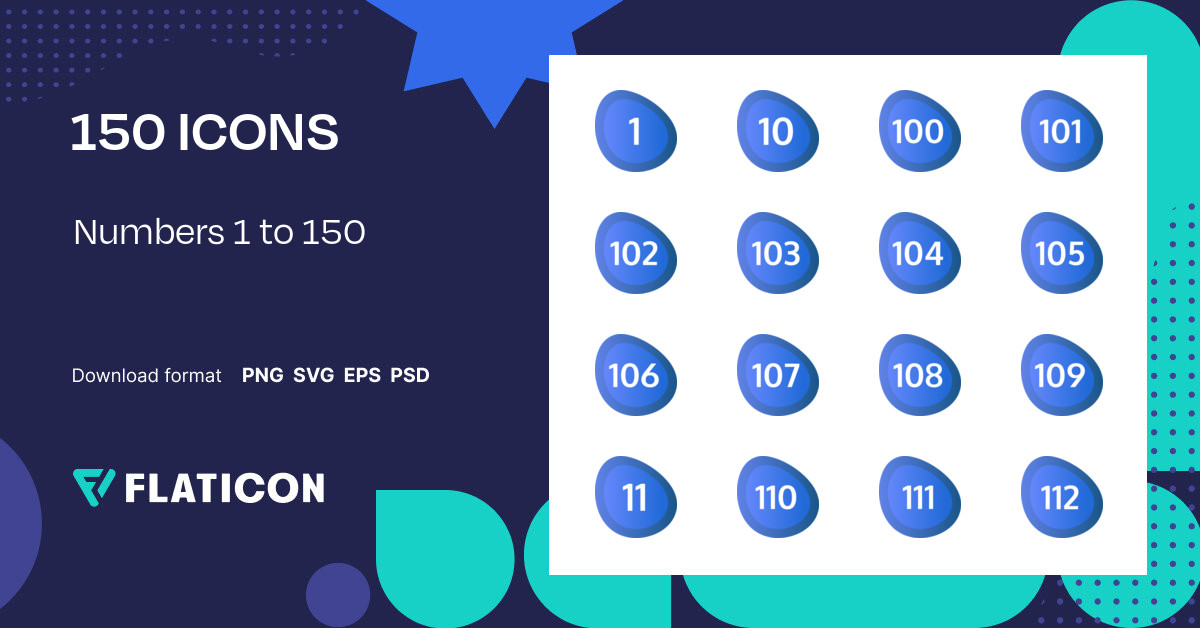 Numbers 1 to 150 Icon Pack | Gradient fill | 150 .SVG Icons