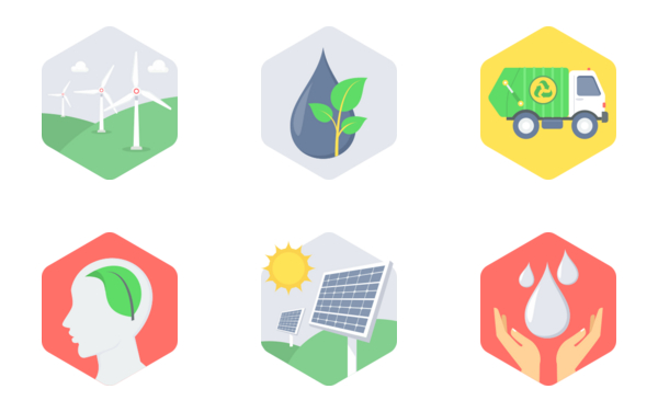 hexagon ecology  environment flat icons