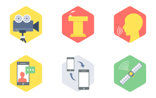 hexagon communication  connectivity flat icons part 1