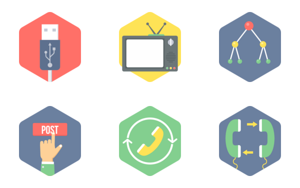 hexagon communication  connectivity flat icons part 2