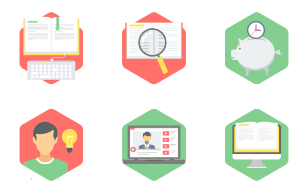 hexagon education flat icons part 3