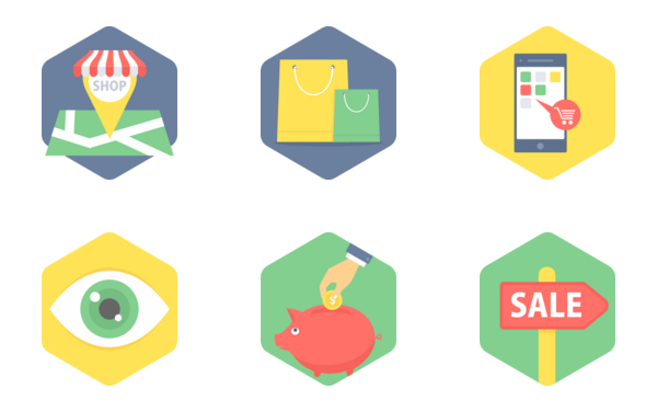 hexagon shopping  commerce flat icons part2