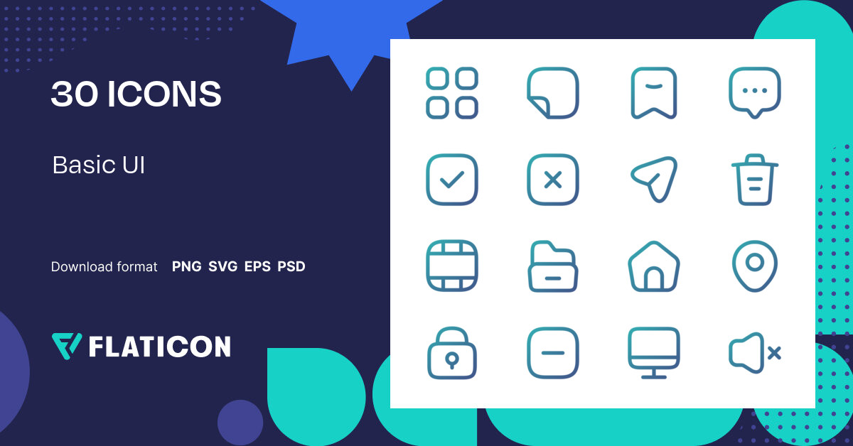 Basic UI Icon Pack | Gradient outline | 30 .SVG Icons