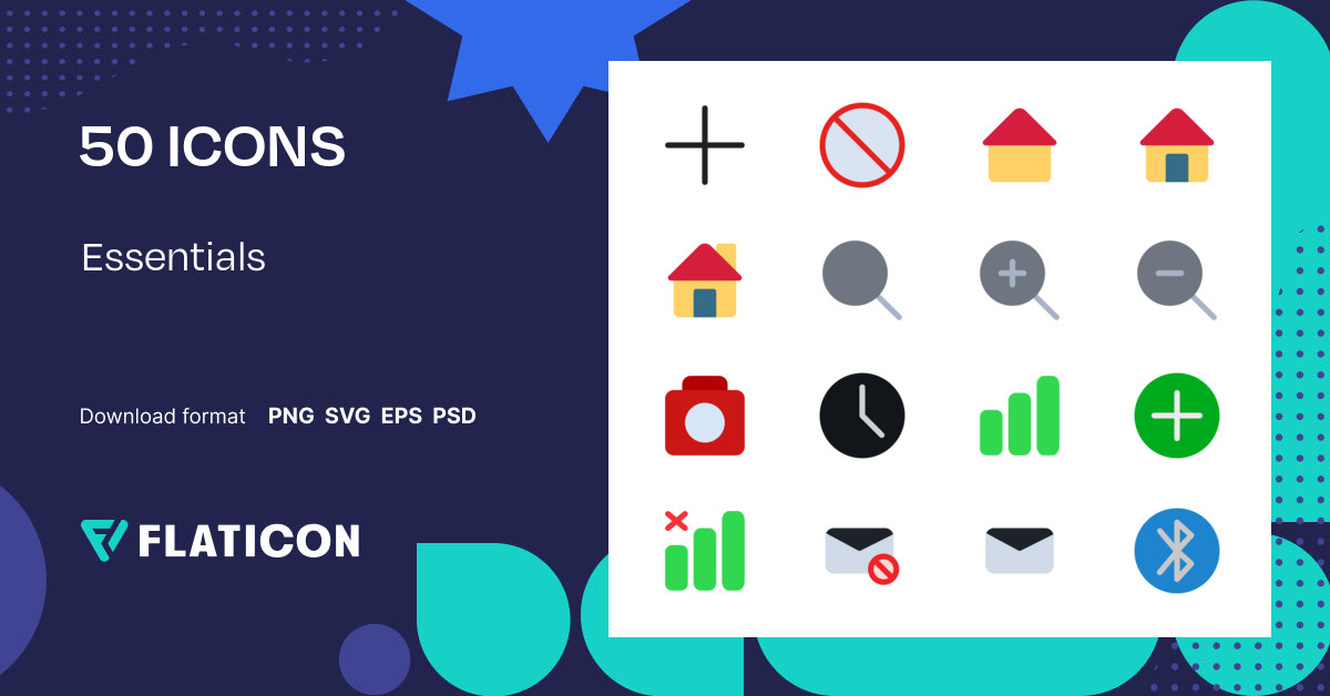 Essentials Icon Pack | Color fill | 50 .SVG Icons