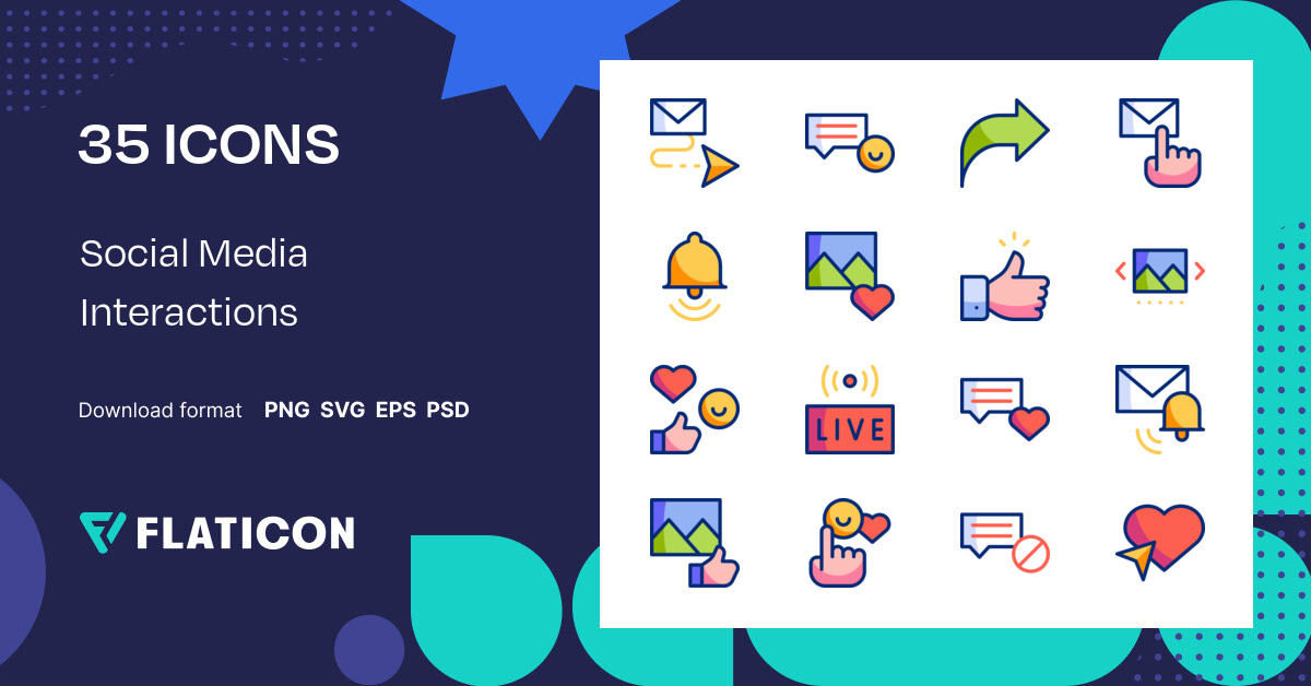 Social Media Interactions Icon Pack | Lineal Color | 35 .SVG Icons