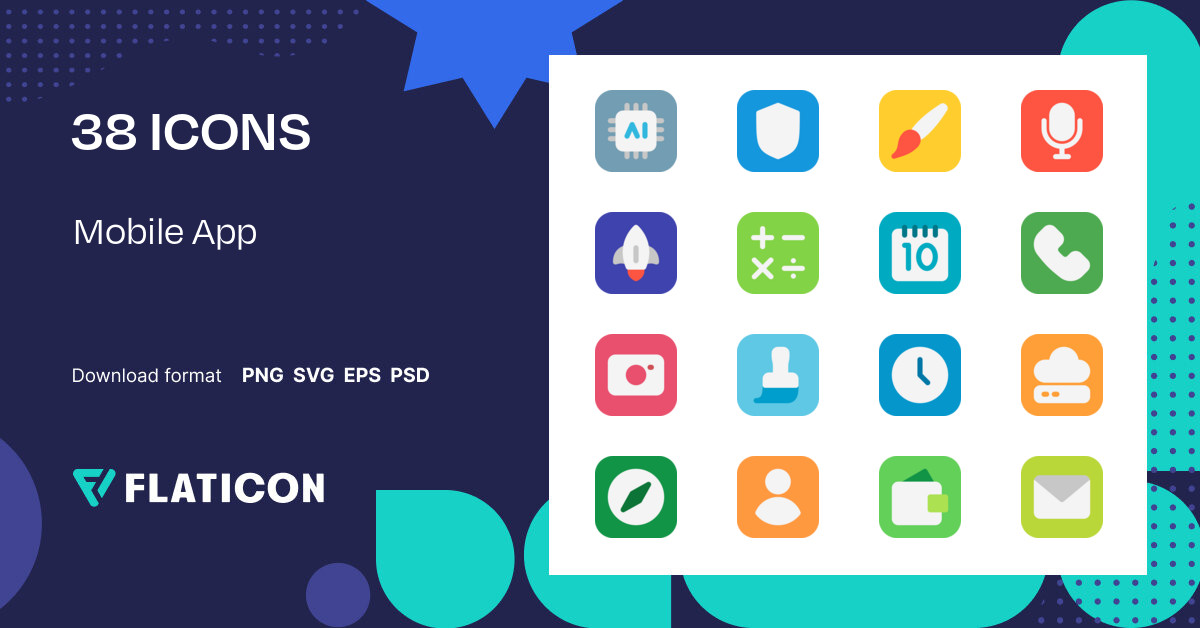 Mobile App Icon Pack | Color fill | 38 .SVG Icons