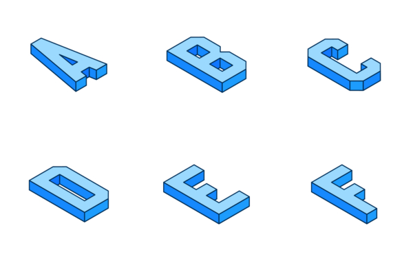 isometric capital letters a to z