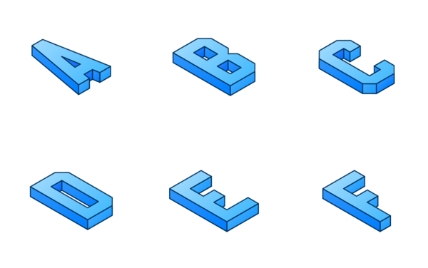 isometric capital letters a to z